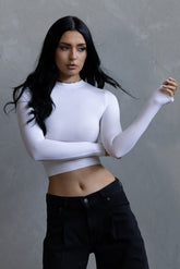 Long Sleeve Crew Crop - White
