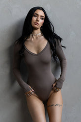 V-neck Bodysuit - Taupe