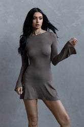 Backless Flare Mini Dress - Taupe