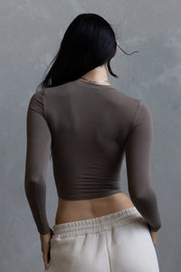 Long Sleeve Crew Crop- Taupe
