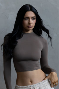 Long Sleeve Crew Crop- Taupe