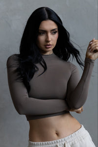Long Sleeve Crew Crop- Taupe