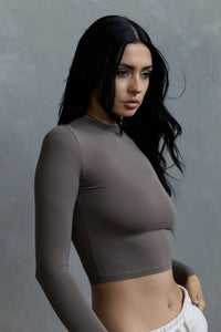 Long Sleeve Crew Crop- Taupe