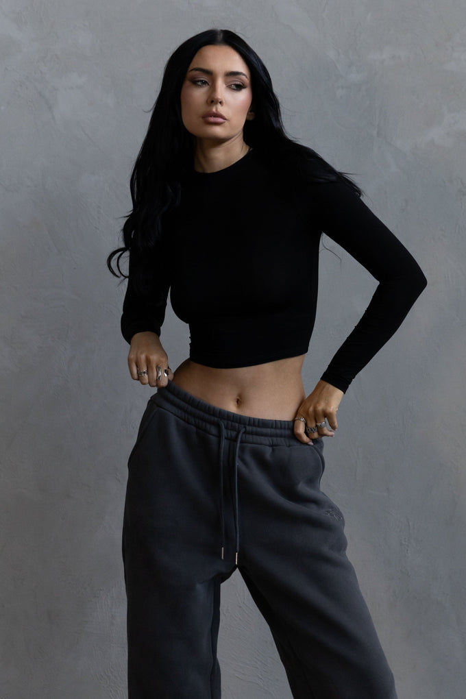Long Sleeve Crew Crop - Black