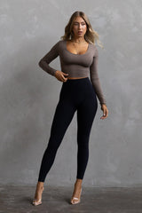 Long Sleeve Scoop Neck Crop - Taupe