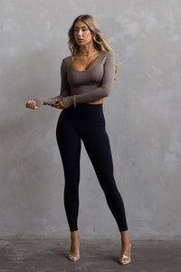 Long Sleeve Scoop Neck Crop - Taupe