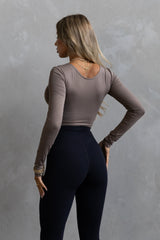 Long Sleeve Scoop Neck Crop - Taupe