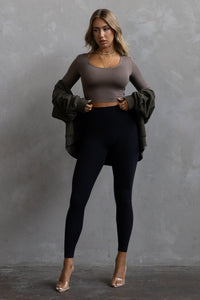 Long Sleeve Scoop Neck Crop - Taupe
