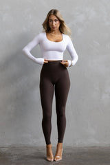 Long Sleeve Scoop Neck Crop - White