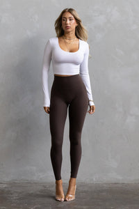Long Sleeve Scoop Neck Crop - White