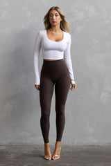 Long Sleeve Scoop Neck Crop - White