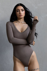 V-neck Bodysuit - Taupe