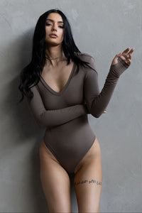 V-neck Bodysuit - Taupe