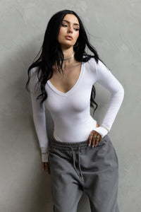V-neck Bodysuit - White