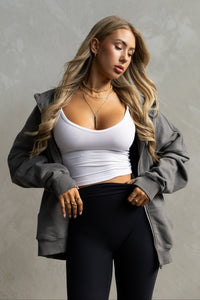 Oversized Zip-Up Hoodie - Ash