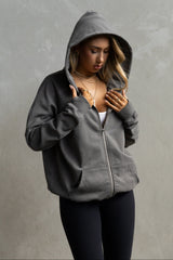 Oversized Zip-Up Hoodie - Ash