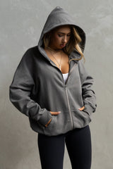 Oversized Zip-Up Hoodie - Ash