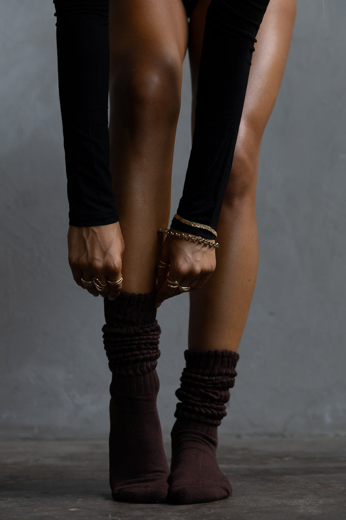 3 Pack Bamboo Slouch Socks - Dark Choc
