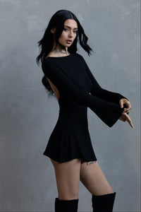 Backless Flare Mini Dress - Black