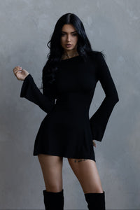 Backless Flare Mini Dress - Black