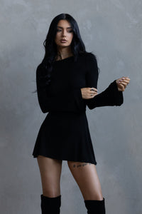 Backless Flare Mini Dress - Black