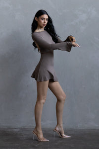 Backless Flare Mini Dress - Taupe