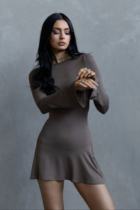 Backless Flare Mini Dress - Taupe