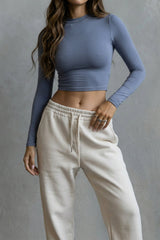 Long Sleeve Crew Crop - Blue Steel