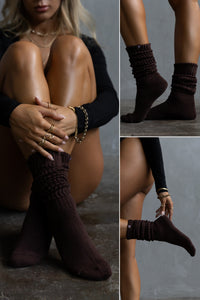 3 Pack Bamboo Slouch Socks - Dark Choc